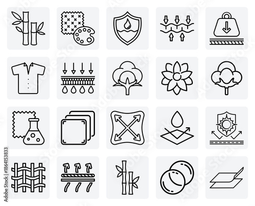 Illustrations Of Fabric Performance And Technology – Showing Elasticity, Layers, And Protective Qualities For Textile Industry Graphics.