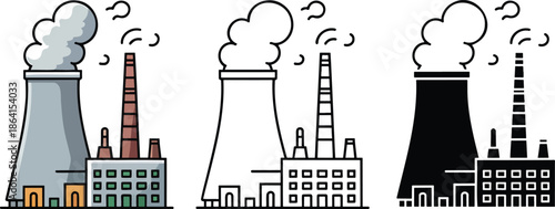 Industrial power plant silhouette & Outline and illustration set isolated on transparent background