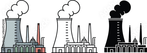 Industrial power plant silhouette & Outline and illustration set isolated on transparent background