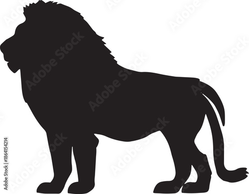 Silhouette of a majestic lion standing proudly isolated on a transparent background for design and graphic projects