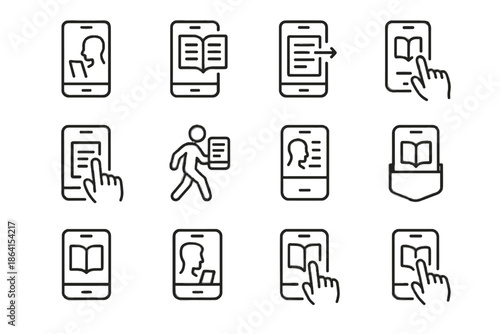Icons compact digital screen learning icon habit interaction tap app minimalist vector