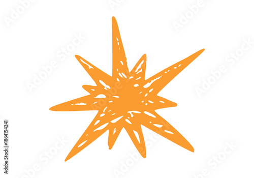 Pastel crayon star doodle with hand-drawn sparkle effect, colorful celestial icon and twinkle shape. Chalk textured sketch cute drawn element, light effect. Abstract Geometric Grunge Star