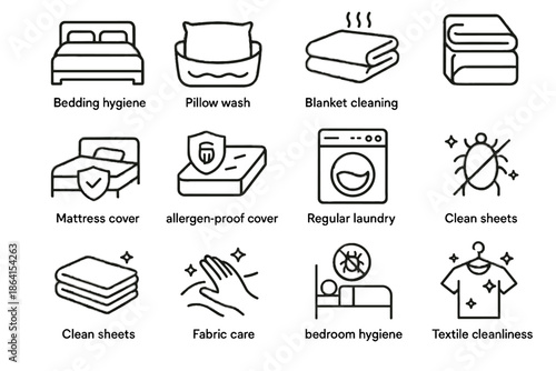 Allergy sleep hygiene icons home fabric icon vector care bedding regular pillow