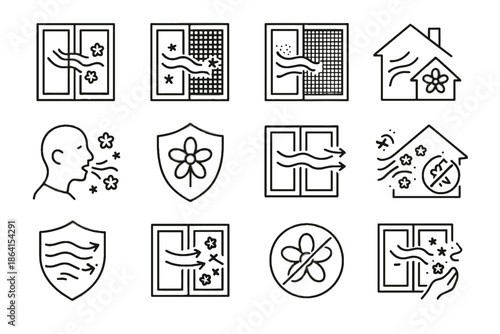 Vector icon reduction spring safety allergy care home window protection allergen