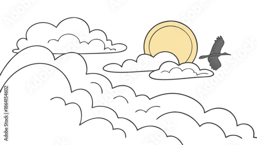 Bird flying above clouds at sunset