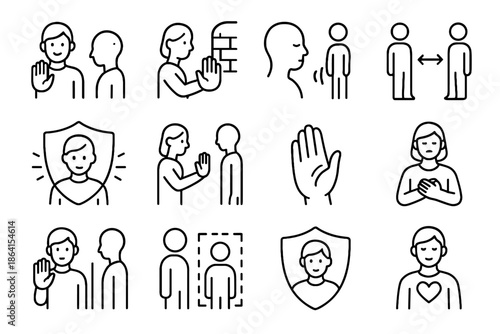 Vector habit limit icon cue care confidence distance consent introvert self limits