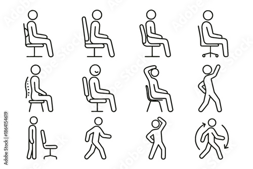 Cue use minimalist seated cushion icons posture curve lower vector spine support