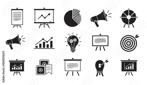 Business icons for growth, success, and strategy in modern design