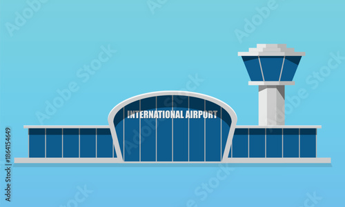 Airport terminal building with control tower illustration