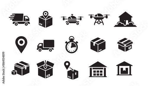 Logistics and delivery icons for business and transportation needs