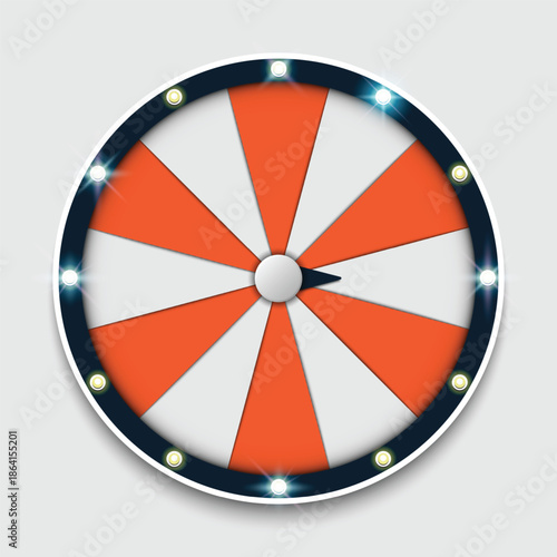 A vibrant orange and white wheel with a black border and lights