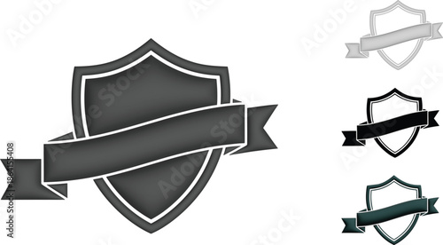 Set of 4 Modern 3D Shield Icons with Elegant Ribbon Banners in Various Metallic Colors, Professional Protection and Award Emblems for Security Branding Isolated on Transparent Background AI Generative