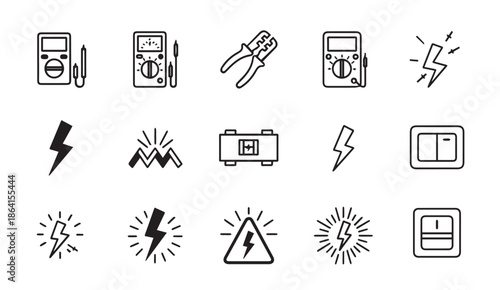 Electricity symbols and tools for technology and engineering projects