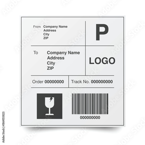 Shipping label template with barcode and logo