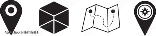 Location pin cube and folded map icons navigation travel