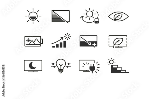 Saving icons vector screen dimming control luminance energy display brightness icon reduction