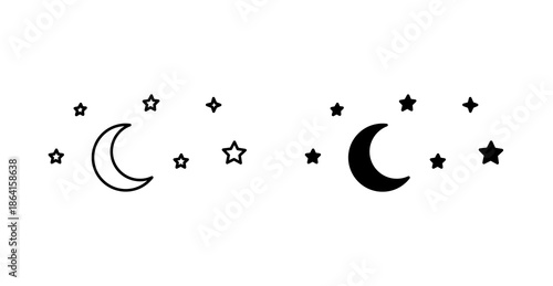Crescent Moon and Star Icon for Islamic, Night and Festival Symbol Design