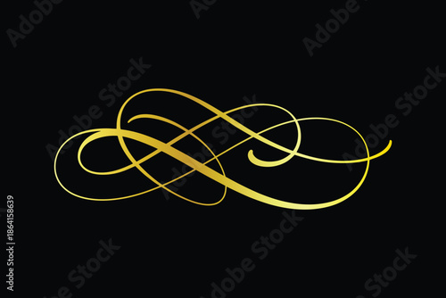 Golden abstract swirl on black background