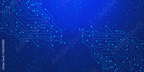 AI circuit board technology texture abstract background. Futuristic semiconductor and computer processor on dark blue template. Vector