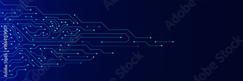 Modern technology circuit board texture banner background. Futuristic AI innovation and communication concept. Vector