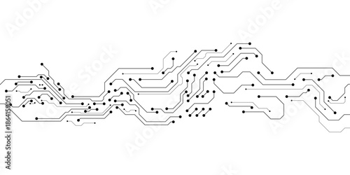 Abstract digital circuit board texture on white background. Futuristic AI chip integrated into a high-tech circuit. Suitable for web, poster and banner template. Vector