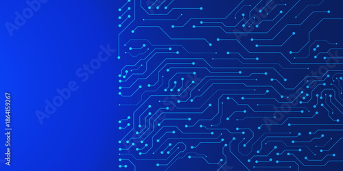 Abstract blue circuit board digital technology texture background. Futuristic AI innovation concept design. Suitable for web banner template. Vector