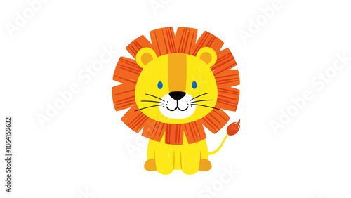 Cute Cartoon Lion Character with Orange Mane and Yellow Body