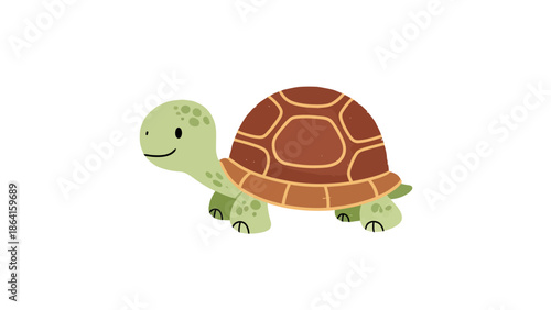 Cute Cartoon Turtle Character with Shell and Spots Isolated on White Background