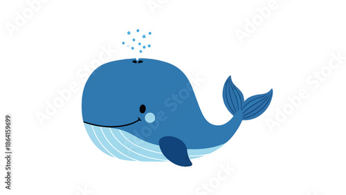 Smiling Blue Whale Spouting Water Illustration
