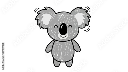 Cute Cartoon Koala Character with Scribble Texture on White Background