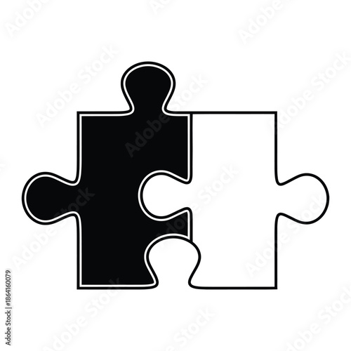 Two interlocking puzzle pieces one black and one white illustrate connection