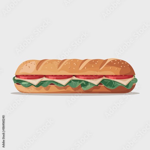 A mouthwatering sub sandwich filled with layers of fresh ingredients like lettuce, tomato, and cheese, perfect for a tasty meal or snack any time of day.