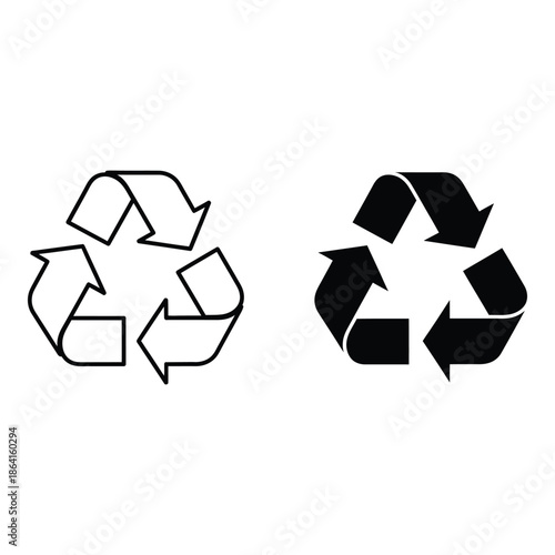 Two recycling symbols one outlined and one filled demonstrating reuse concepts