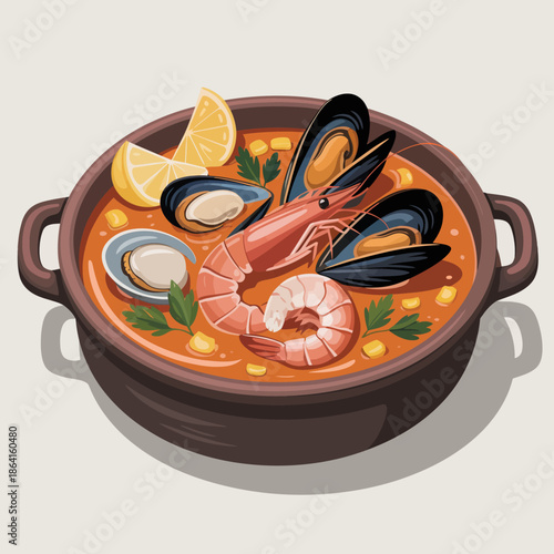 A delectable seafood stew featuring shrimp, mussels, and oysters, highlighting culinary artistry and inviting flavors that entice food lovers and cooking enthusiasts.