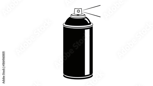 Sleek black spray paint can standing upright, ready for use, isolated white background.