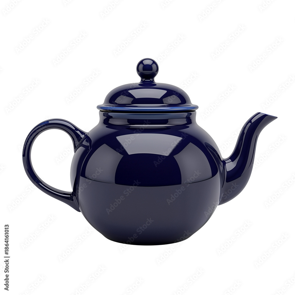 Fototapeta premium Shiny Dark Blue Ceramic Teapot Isolated on White Background