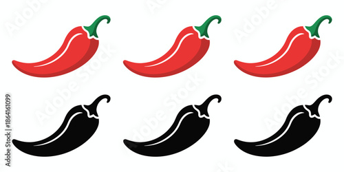 Hot chili paper icon set in vector format, including hot peppers and paprika, designed for food design