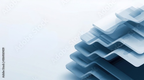 Corporate strategy concept with layered abstract forms, depth and clarity, minimal style