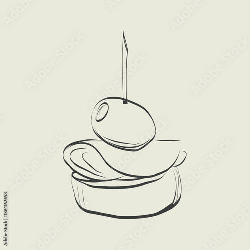 Finger food vector drawings. Food appetizer and snack sketch. Canapes. Suitable for banner, poster, label, menu, flyer. Food