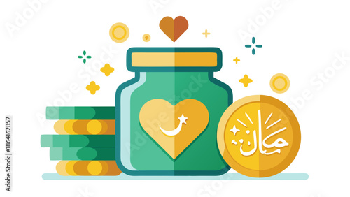 A glass jar icon with a heart symbol and coins inside, representing daily Sadaqah in Ramadan.