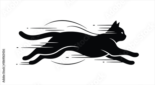 Dynamic silhouette of a black cat in swift motion, embodying speed and agile movement