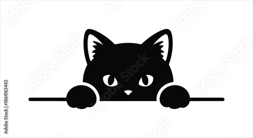Adorable black feline peeking playfully, a cute graphic illustration of a domestic cat