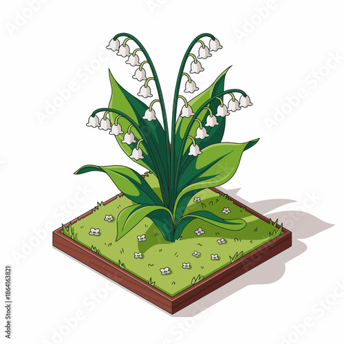 A lovely illustration of a blooming bellflower plant with delicate white flowers, visually showcasing the beauty of nature and the tranquility of garden landscapes in a whimsical style.