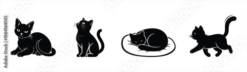 Collection of Stylized Black Cat Silhouettes in Various Expressive Poses
