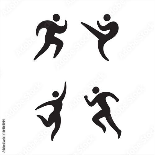 Dynamic sports action silhouettes set vector icons