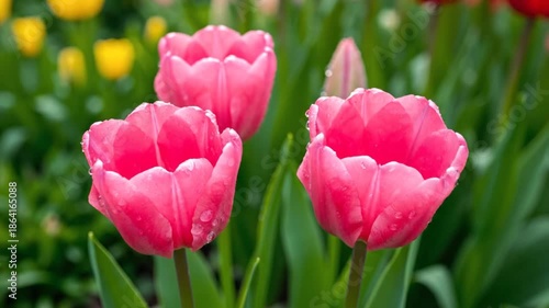 Wallpaper Mural Pink tulips with water droplets growing in a garden Torontodigital.ca