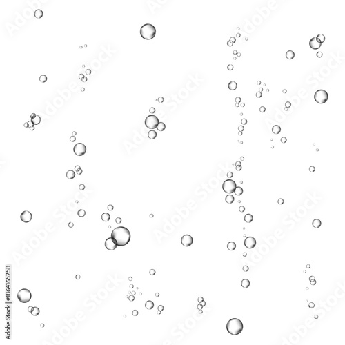 Oxygen air bubbles  flow  in water on white  background.