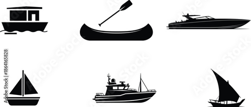 collection of boat and yacht silhouettes for graphic design  various types of watercraft