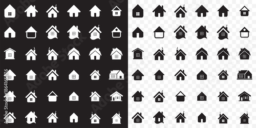 Big Set of House icon set Set of house icons in a row. The icons are all different sizes and shapes, but they all have a similar design. Scene is calm and peaceful On Transparent Background. EPS 10.