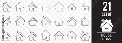 Vector set of house thin line icons in Stroke Home or House icons in line style. Real estate, home, building, apartment, homes, button, symbol On Transparent Background. EPS 10.